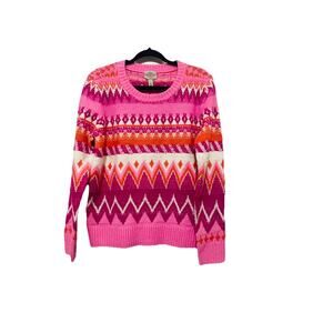 St. John's Bay Women's Sweater M Pink Crew Fairy Isle Nordic CozyWintercore NWT